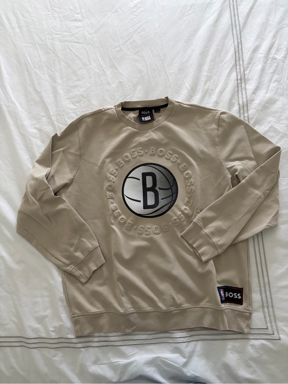 Boss Beige Crewneck Sweatshirt with Embossed Logo